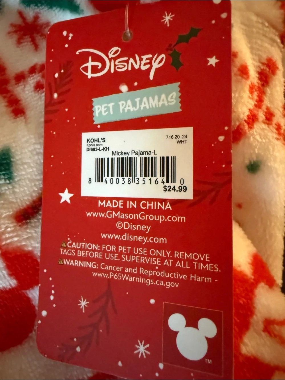 Disney Pet Pajamas - Festive Red & White Christmas size Large